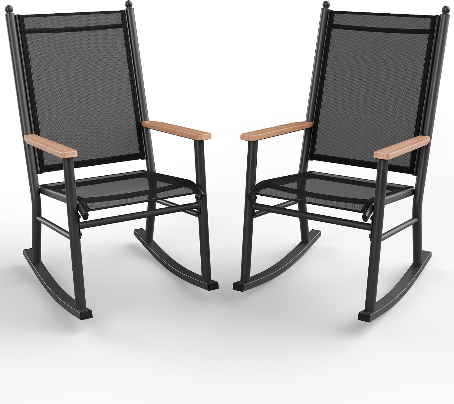 Shintenchi Outdoor Rocking Chairs Set of 2,Upgraded High Back Patio Rocking Chair Set,Breathable Textilene Fabric Outdoor Rocking Chair for Porch,Patio,Garden,Balcony,Black