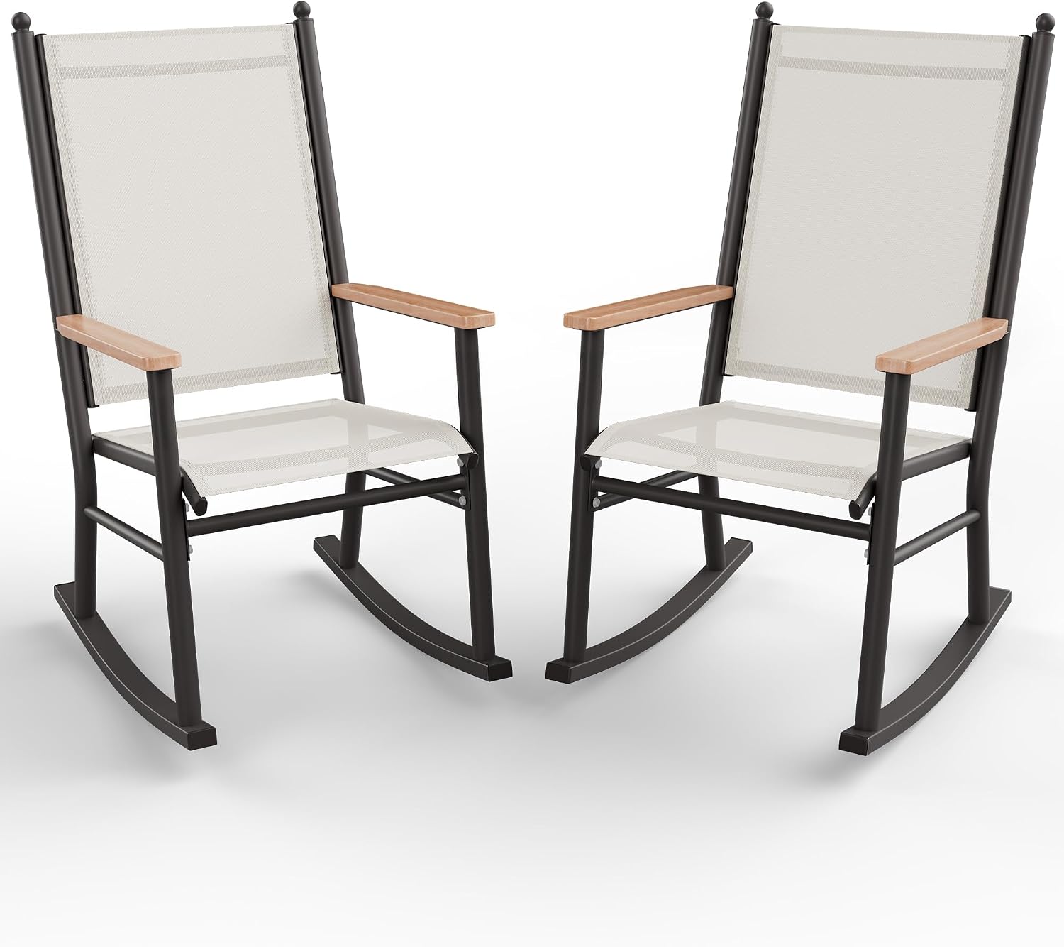 Shintenchi 2 Pcs Outdoor Rocking Chairs Set,Upgraded High Back Patio Rocking Chairs Set,Breathable Textilene Fabric Rocking Chair for Porch,Patio,Garden,Balcony,Creamy White