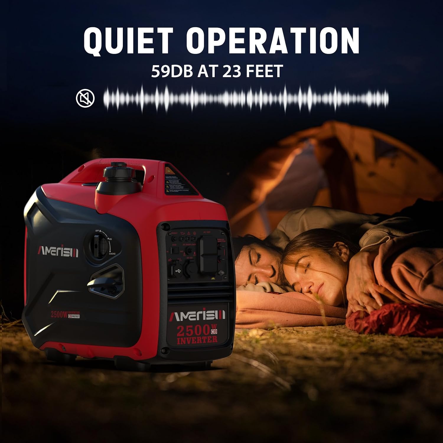 AMERISUN 2500 Watt Portable Inverter Generator with CO Sensor and Quiet Technology for Camping, Tailgating (AM5020C)