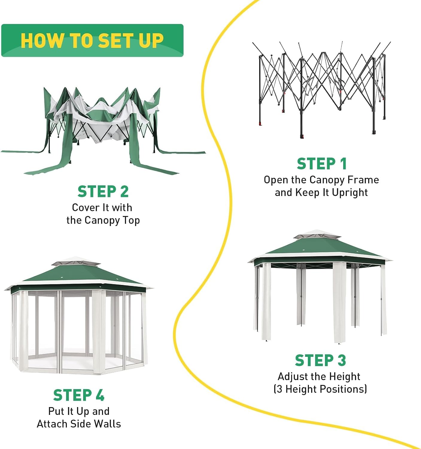 13x13 Ft 6-Sided Pop-Up Gazebo Canopy Tent with Removable Mesh Netting - Waterproof UV Protection Outdoor Instant Shelter for Patio, Backyard, Camping & Beach