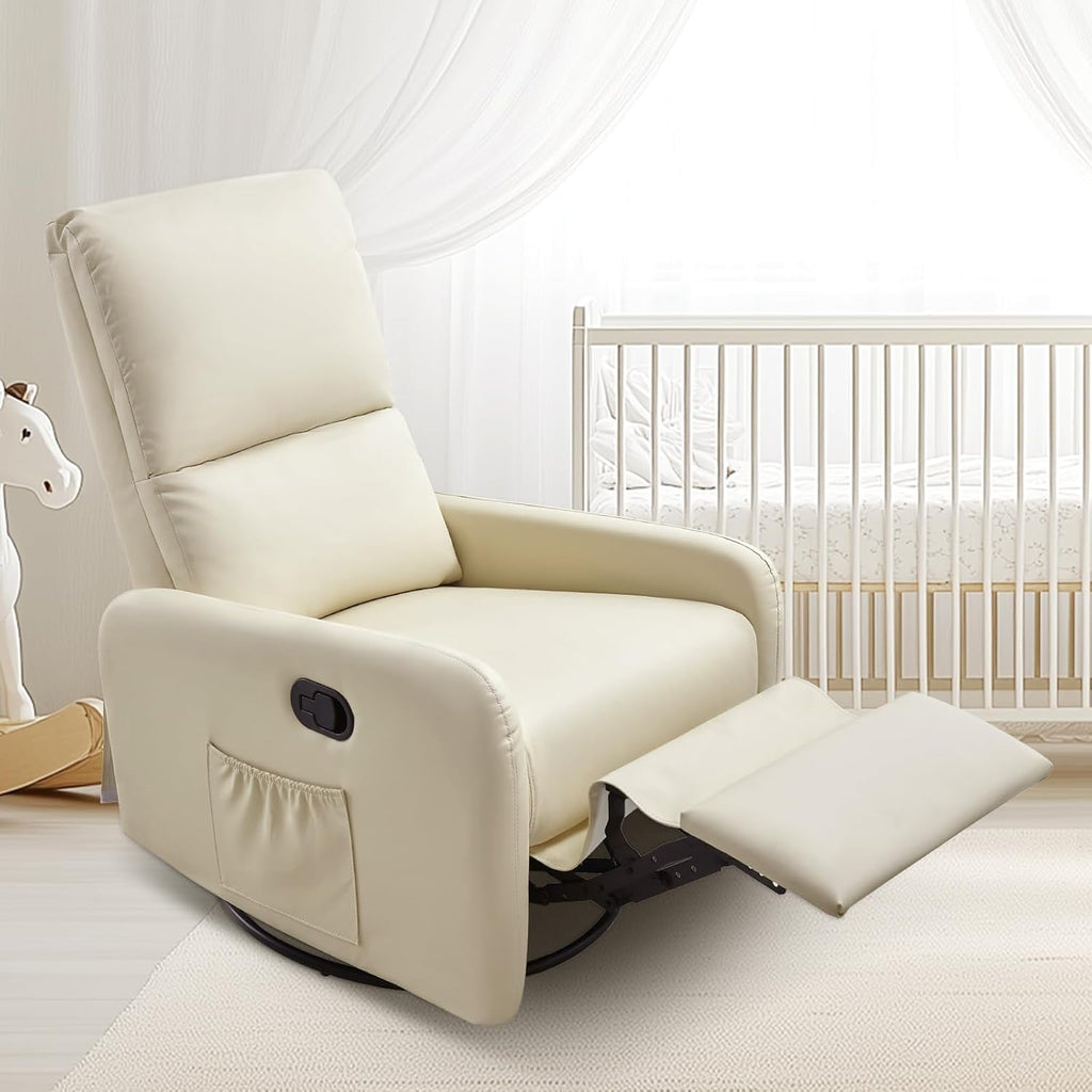 Jocisland Swivel Glider Rocking Recliner Chair for Adults, Nursery Rocker Reclining, Comfy Upholstered Single Sofa Armchair for Living Room Bedroom Nursing, Leather Cream