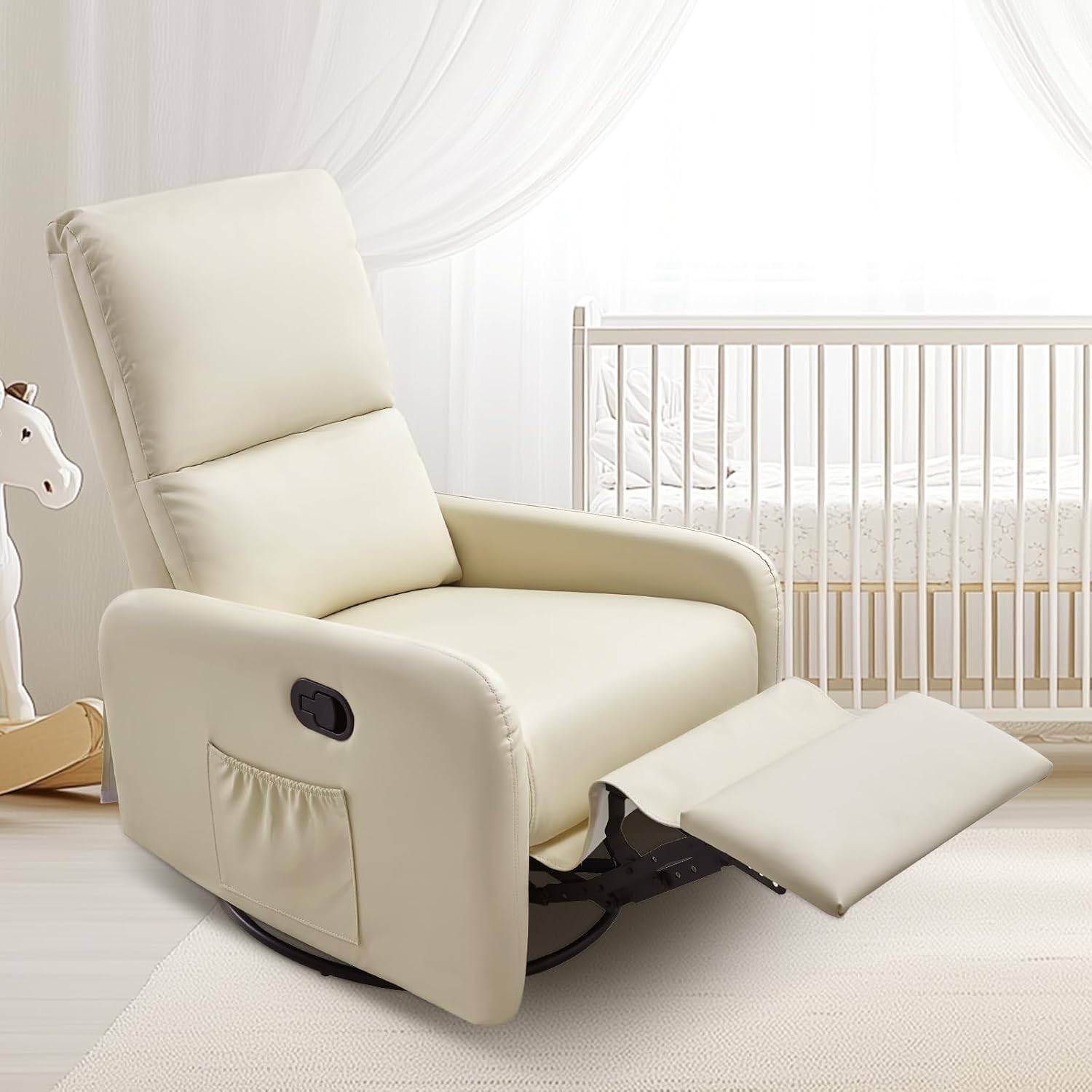 Jocisland Swivel Glider Rocking Recliner Chair for Adults, Nursery Rocker Reclining, Comfy Upholstered Single Sofa Armchair for Living Room Bedroom Nursing, Leather Cream