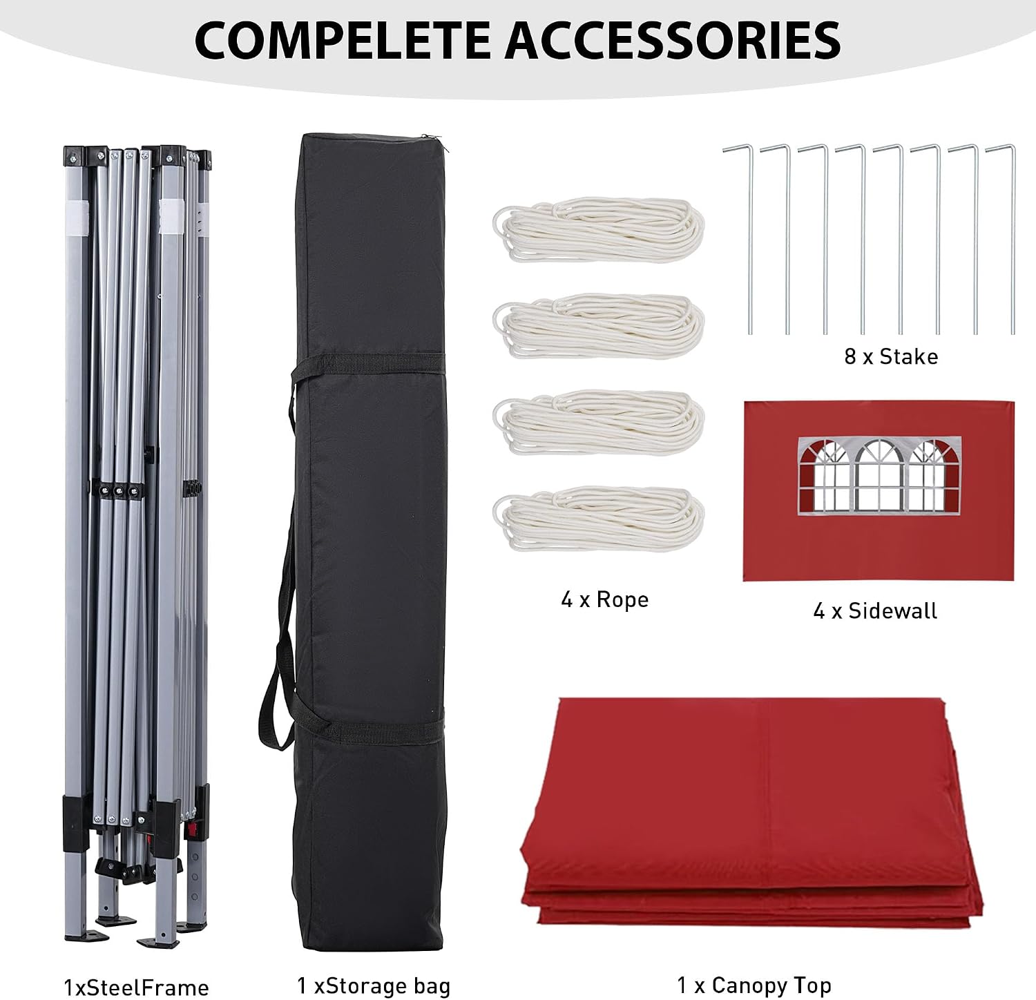 GDY 10x10 Easy Set Up Camping Canopy, Pop Up Tent with 4 Piece Sidewalls, Easy Up Canopy for Events, Parties, Gatherings, Camping, Red.