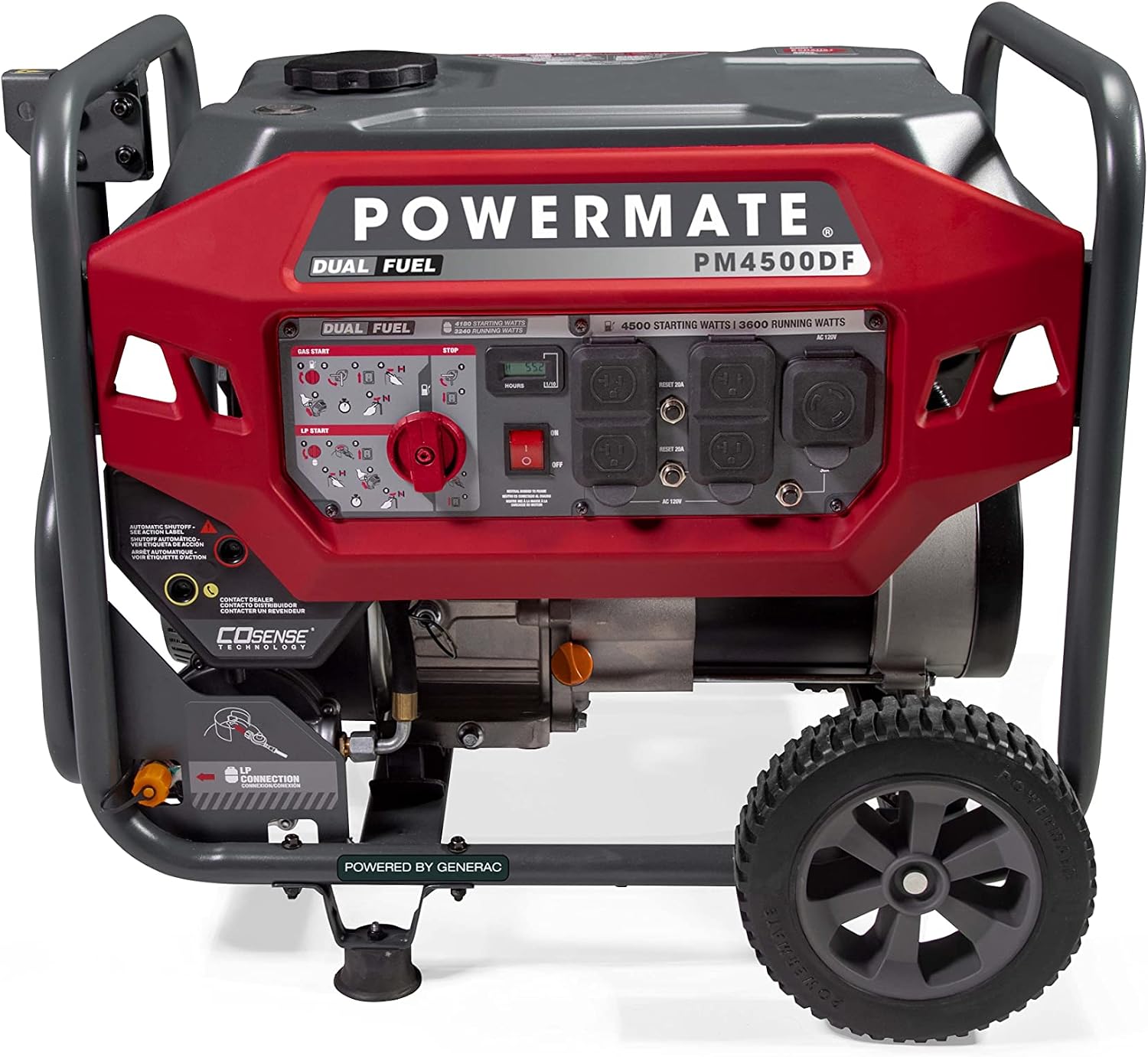 Powermate PM4500 4,500-Watt Dual-Fuel Compatible Portable Generator - Gas and Propane - COsense Technology - Reliable Power Solution for Home, Camping, and Emergency Backup - 49 State/CSA - Red/Black