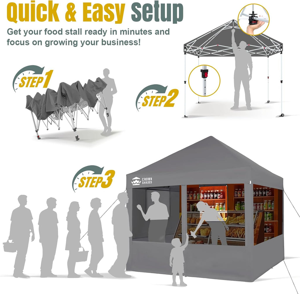CROWN SHADES Pop Up Canopy Tent with 4 Mosquito Netting, Instant Commercial Tent with 1-Person Setup Patended Centerlock, 400D Silver Coated Fabric, 4' Wheels, Sto'N Go Bag,