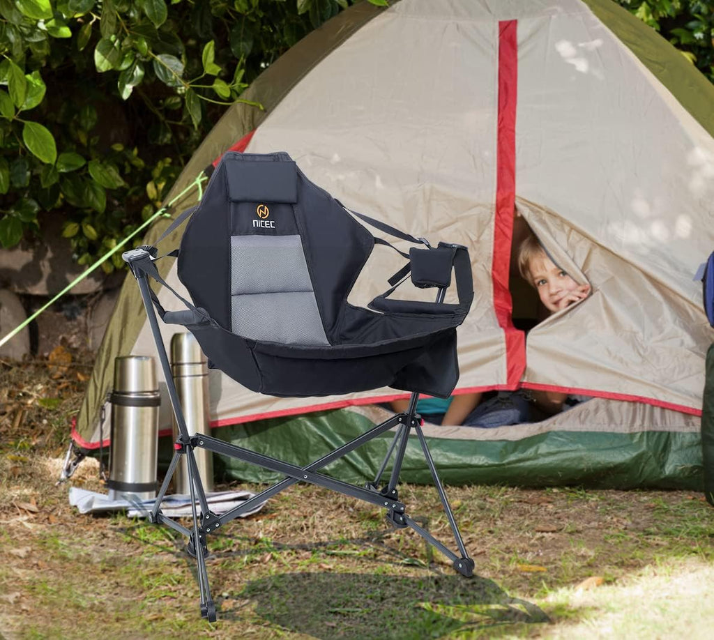 Nice C Hammock Camping Chair, Outdoor Camping Chair Rocker, Portable Swinging Sports Chair, High Back with Stand, Cup Holder, Side Pocket, Heavy Duty, Sport (2-Pack)