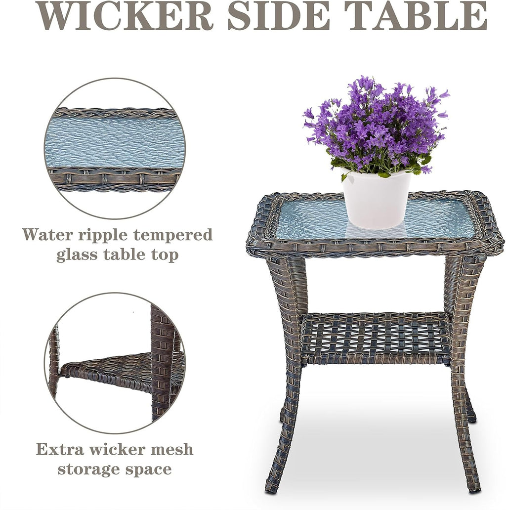 Belord Wicker Porch Rocking Chairs - 3 Pieces Patio Bistro Set High Back Outdoor Rocker Chairs Set with Side Table for Deck Balcony Brown