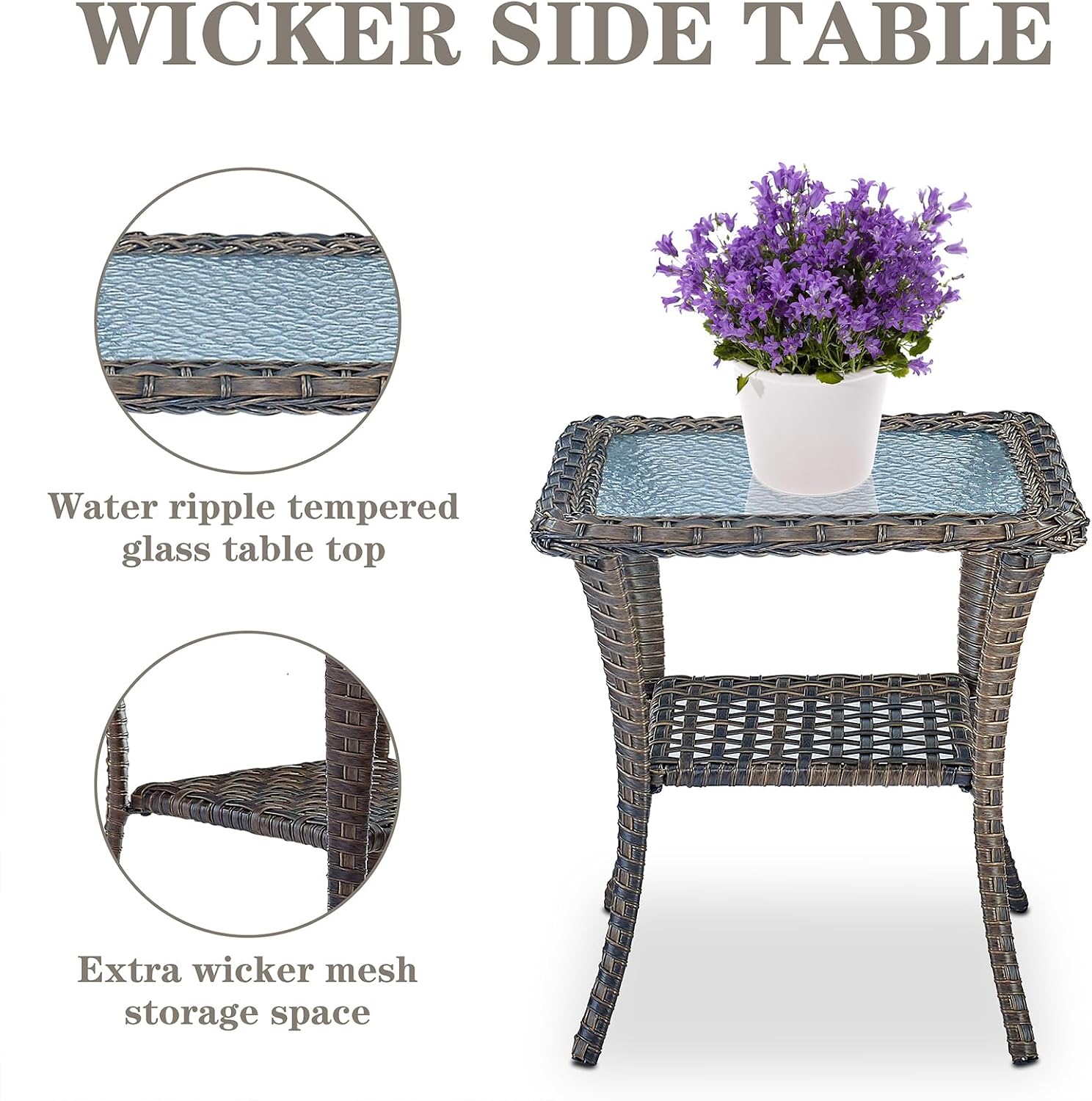 Belord Wicker Porch Rocking Chairs - 3 Pieces Patio Bistro Set High Back Outdoor Rocker Chairs Set with Side Table for Deck Balcony Brown