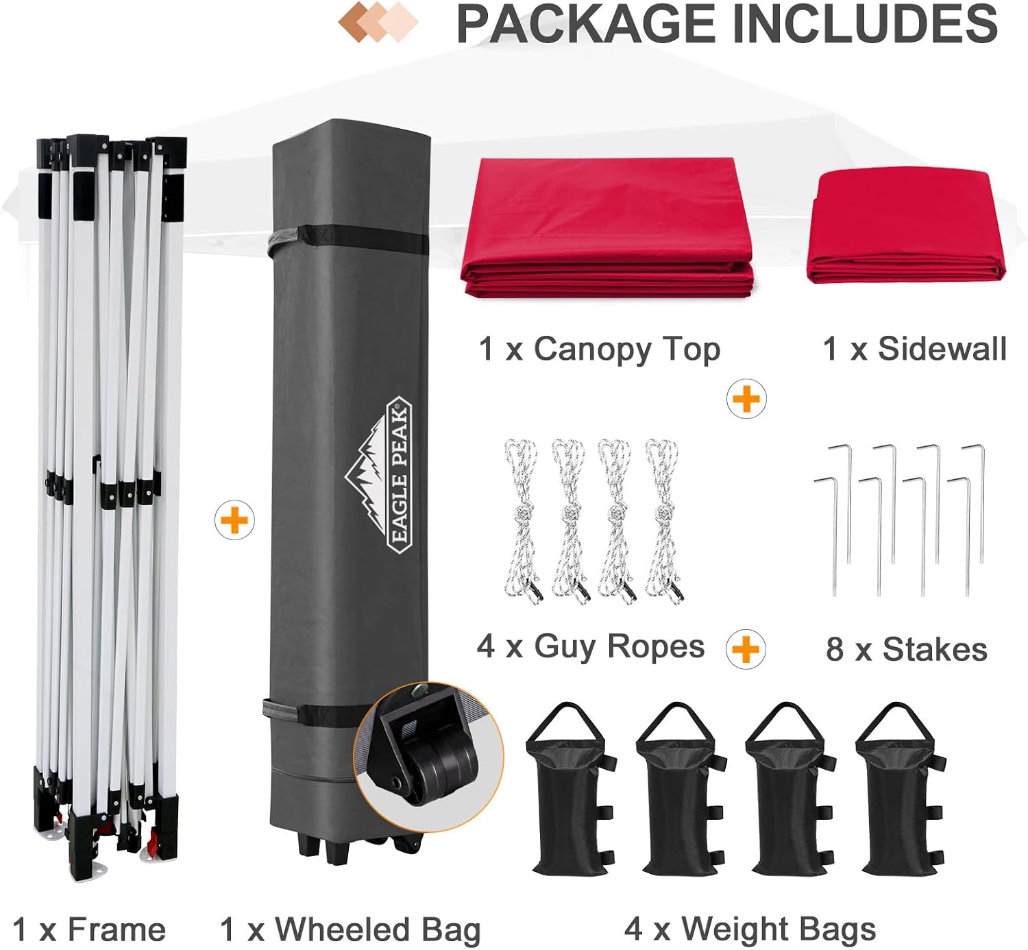 EAGLE PEAK Commercial Canopy 12x12 Pop Up Canopy Tent with 1 Sidewall, Easy Setup Heavy Duty Instant Event Shelter for Vendors & Markets, Outdoor Sun Shade, Red