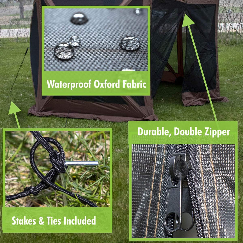 Backyard Expressions 12' x 12' Pop Up 6 Sided Portable Hub Gazebo Screen Canopy Tent with Ground Stakes & Carry Bag