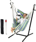 ZEYU Hammock Chair with Stand Double Hammock Chair Bohemian Style with Tassel Mobile Phone Support Manual Adjustable Swing Indoor and Outdoor Garden Porch with Floor mat Reclining Capacity 400 pounds