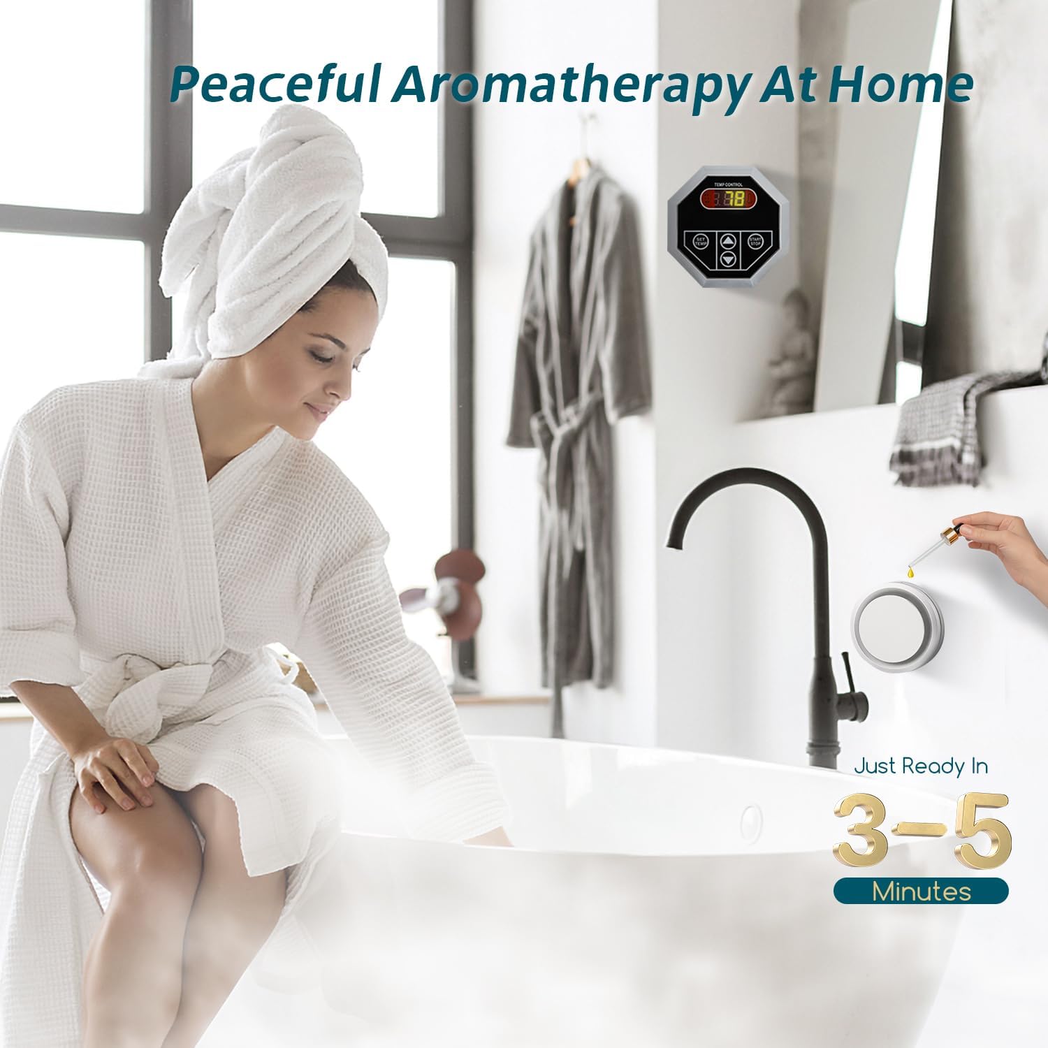 Steam Shower Generator Kit 9KW for Bath Sauna SPA, Aromatherapy Steam Head, Self-draining System, LED Waterproof Controller 77-131℉For Home Commercial Use 220V
