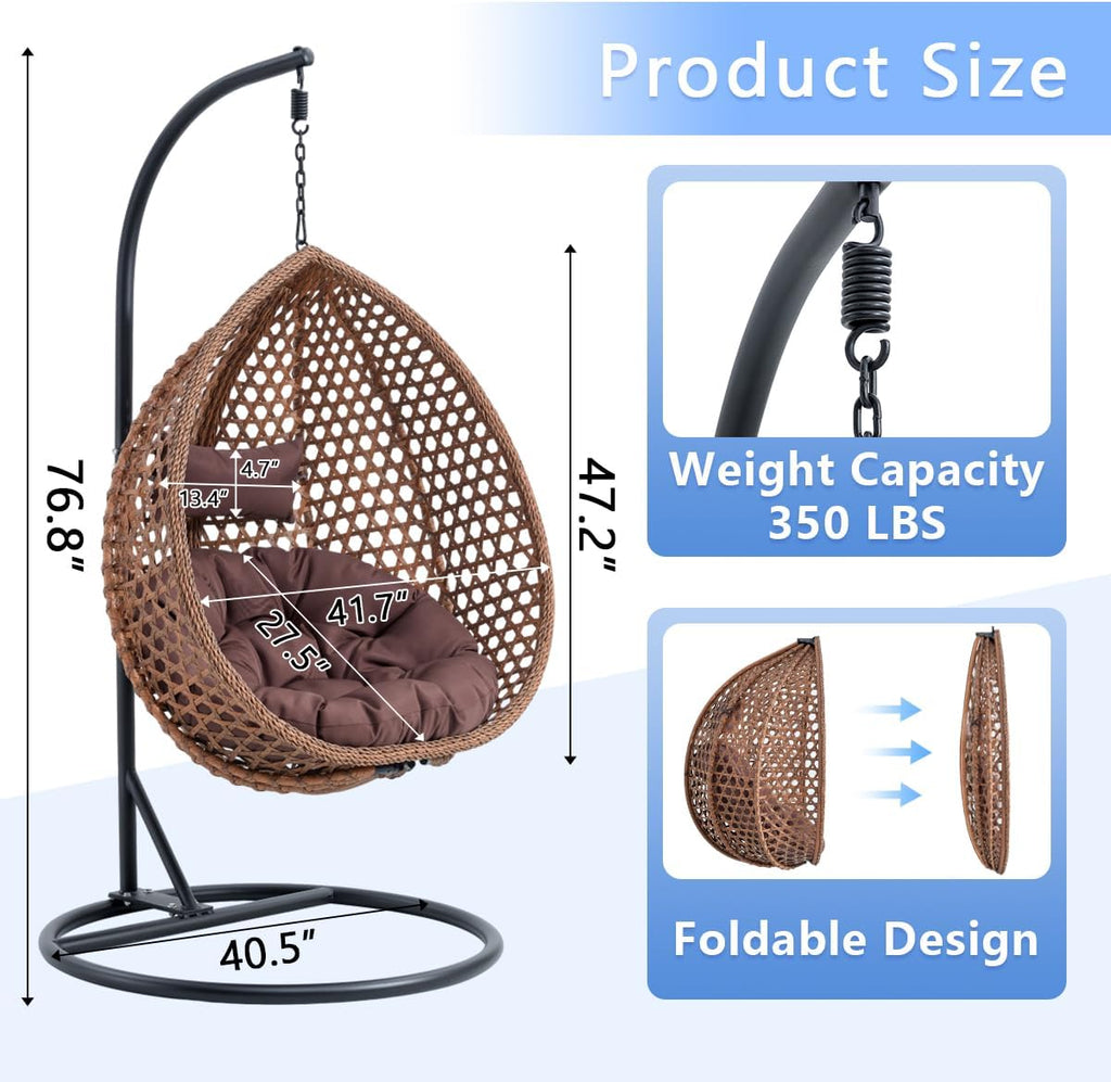 JUFU Egg Swing Chair with Stand,Hanging Egg Chair Indoor Outdoor,Hammock Hanging Basket Chair with Aluminum Steel Frame，Patio Egg Chair with Removable Cushions for Patio Balcony Backyard,Bedrooms