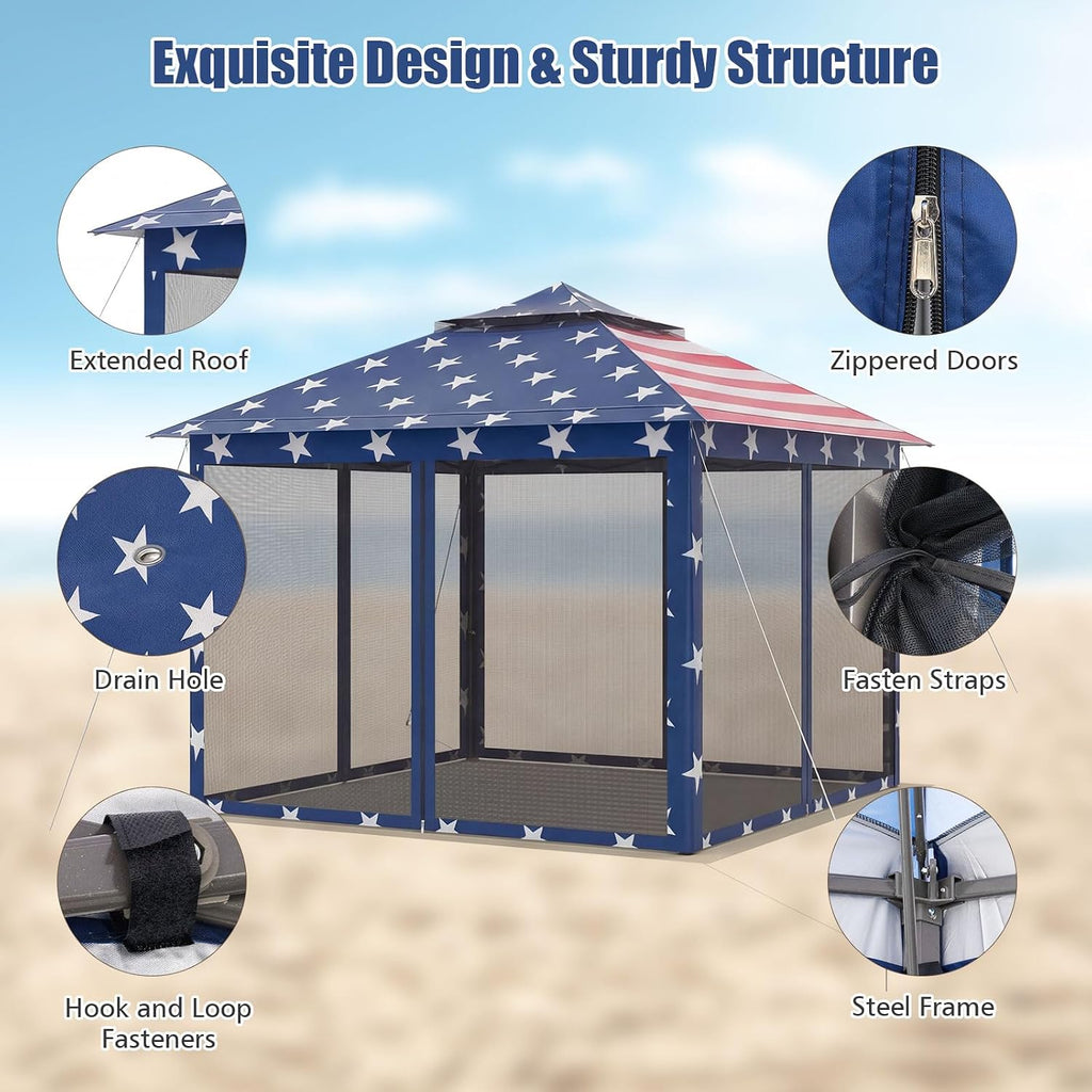 Tangkula 11x11 Ft Pop up Gazebo, 2-Tier Outdoor Patio Gazebo with Netting, Carry Bag, 121 Square Feet of Shade for Backyard, Deck, Poolside