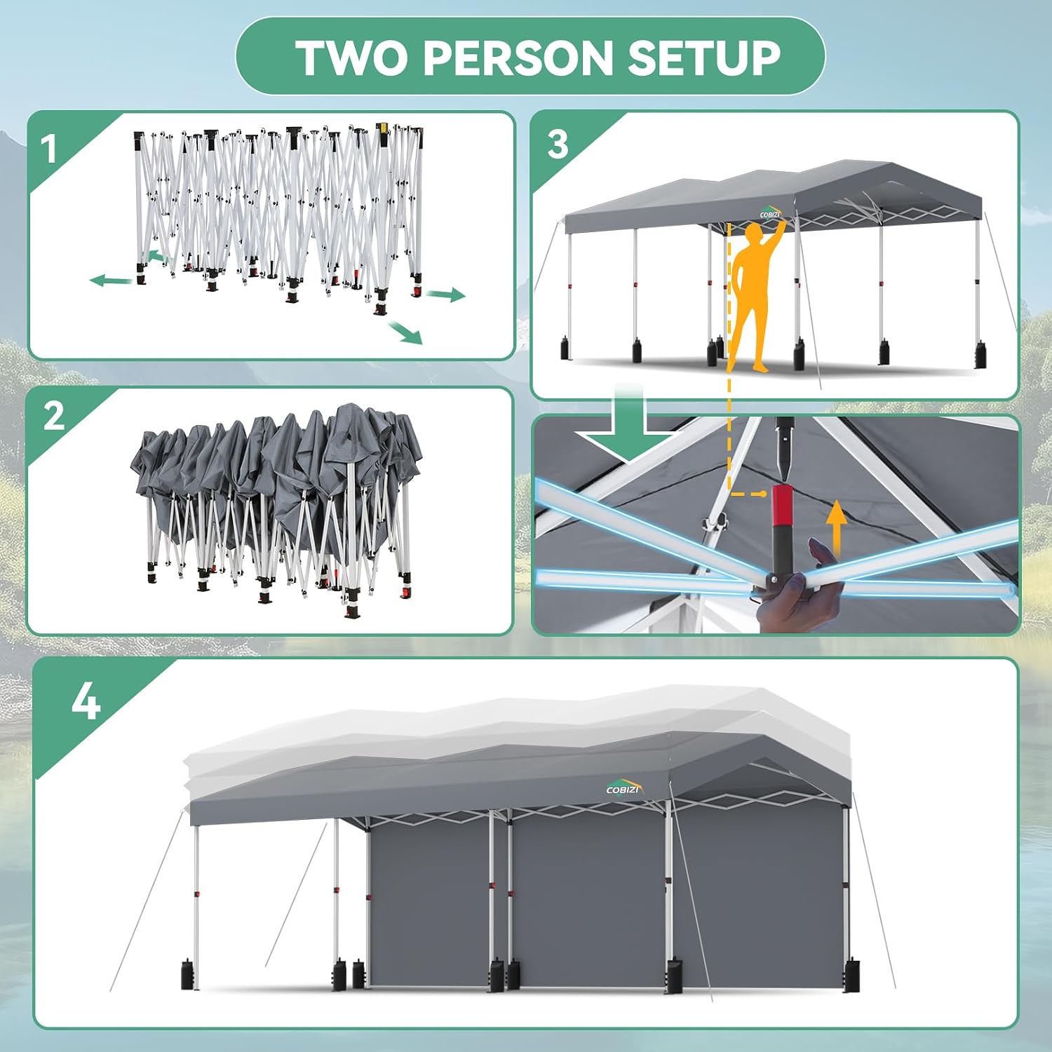 COBIZI 10x30 Pop Up Canopy with One Button Push Center Lock,Ez Up Portable Carport with 3 sidewalls,Waterproof UV50+ Outdoor Party Commercial Carport Canopy Gazebos with Roller Bag(10 x 30 ft Gray)