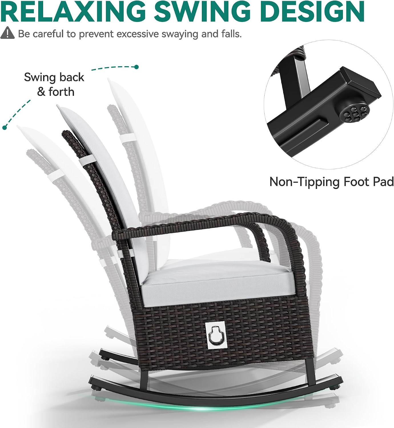 YITAHOME Outdoor Rocking Chair, Wicker Lounge Chair with Adjustment Backrest, PE Rattan Patio Recliner with Adjustable Footrest and Soft Cushions, Ideal for Garden Backyard Porch Patio