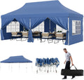 HAPPYGRILL 10x20FT Pop-up Canopy with Detachable Sidewalls, Instant Canopy Tent with Carrying Bag, UPF50+ Sun Protection, Easy Setup Gazebo for Outdoor Party Wedding, Blue