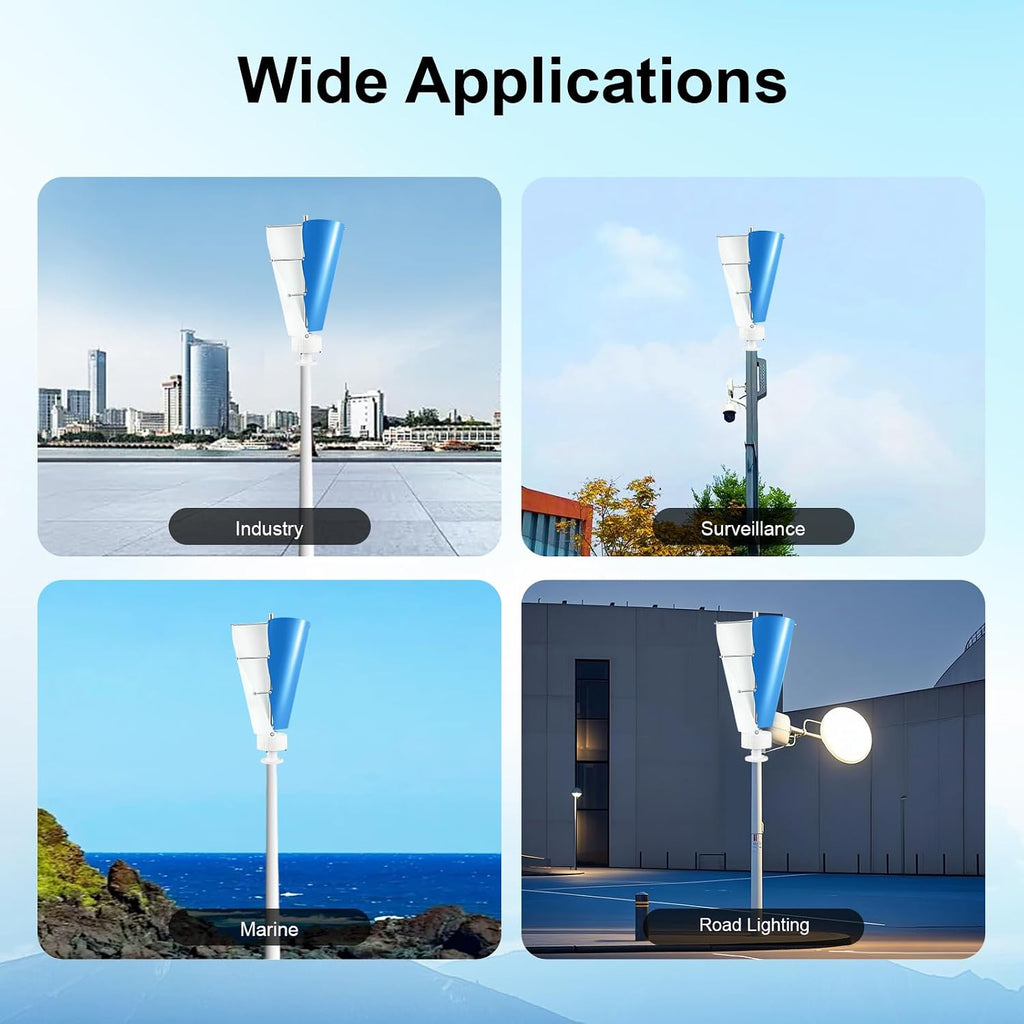 500W Wind Turbine Vertical Spiral Design Efficient Compact Low Noise Wind Generator for Off Grid Home Cabin Street Light Use