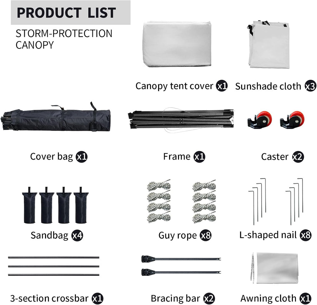 10x10 Pop up Canopy Tent with Awning Easy up Canopy with Wheel Bag Heavy Duty Waterproof Canopy Commercial Gazebo Tent for Outdoors Parties Vendors (Light Grey)