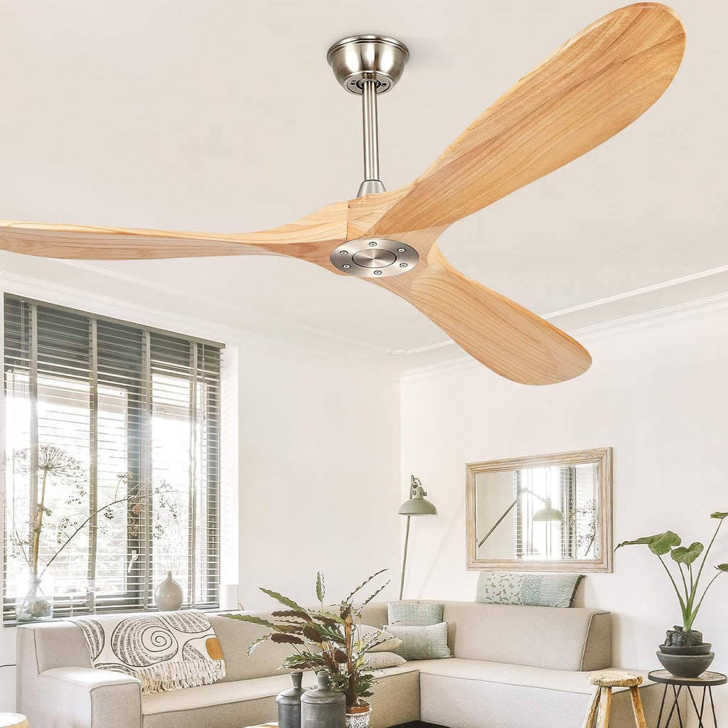 72' Ceiling Fans Without Lights, Wood Ceiling Fan with Remote Control No Light, Modern Propeller Ceiling Fan with 3 Blades,Brushed Nickel Outdoor Ceiling Fans for Patios (Nature Wood)