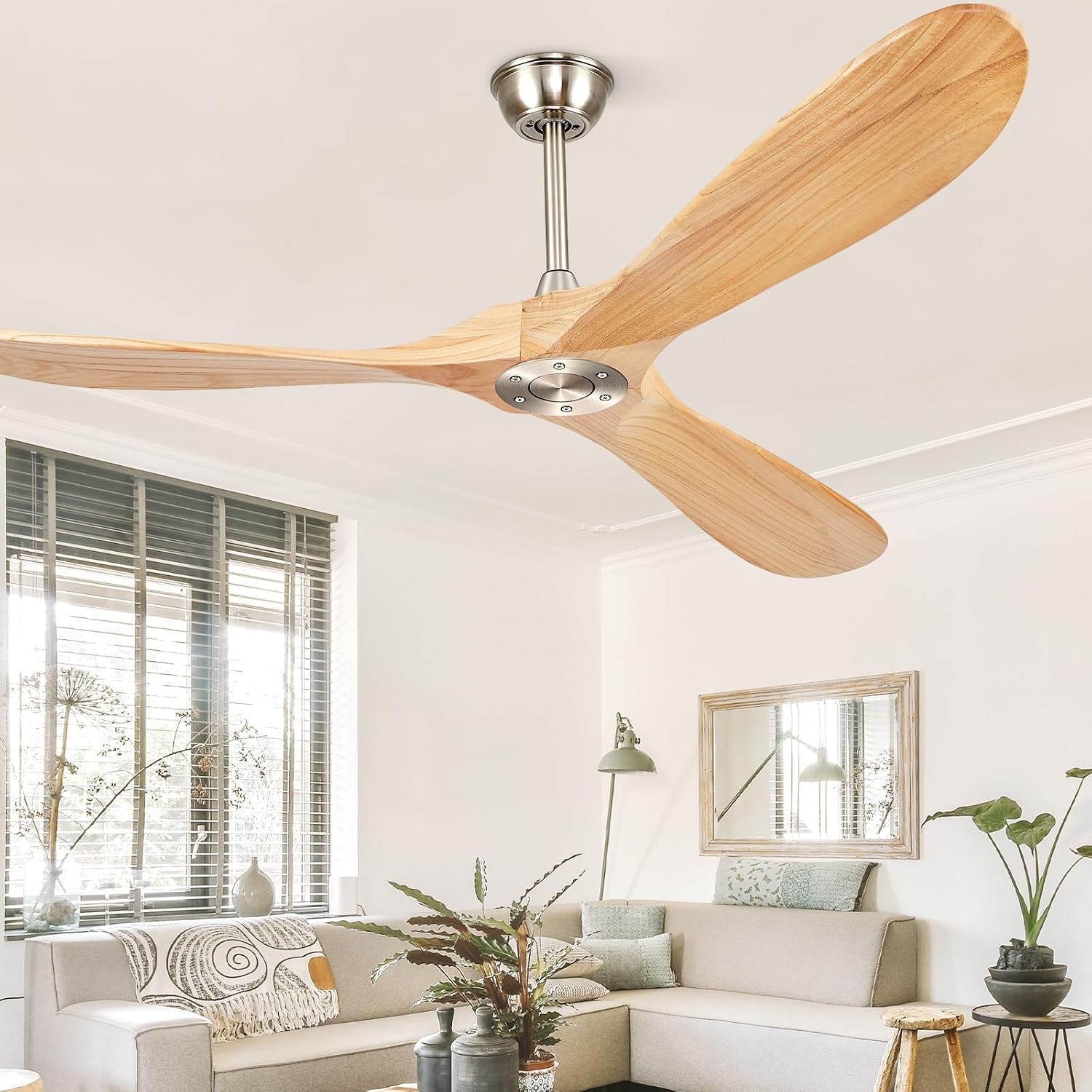 72' Ceiling Fans Without Lights, Wood Ceiling Fan with Remote Control No Light, Modern Propeller Ceiling Fan with 3 Blades,Brushed Nickel Outdoor Ceiling Fans for Patios (Nature Wood)