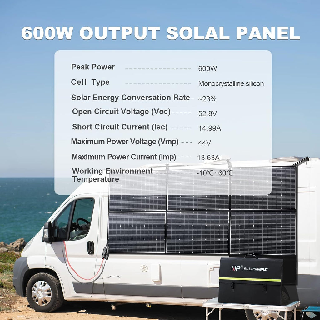 ALLPOWERS SP039 600W Foldable Solar Panel, 24% Efficient IP66 Waterproof for RV Camping Home & 12V Systems, Compact Portable Design