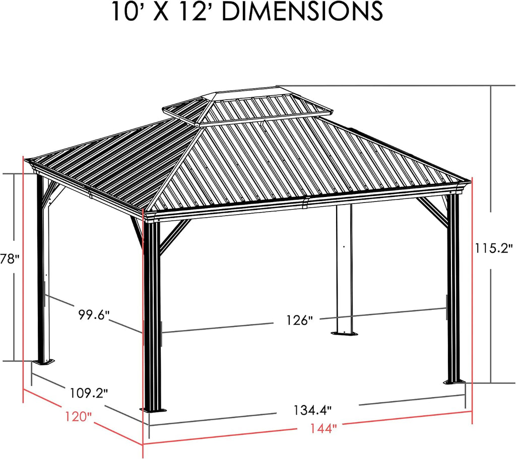 Kozyard Apollo 10'x12' Hardtop Gazebo, Wooden Coated Aluminum Frame Canopy with Galvanized Steel Double Roof, Outdoor Permanent Metal Pavilion with Netting for Patio, Deck and Lawn (10ft x 12ft)