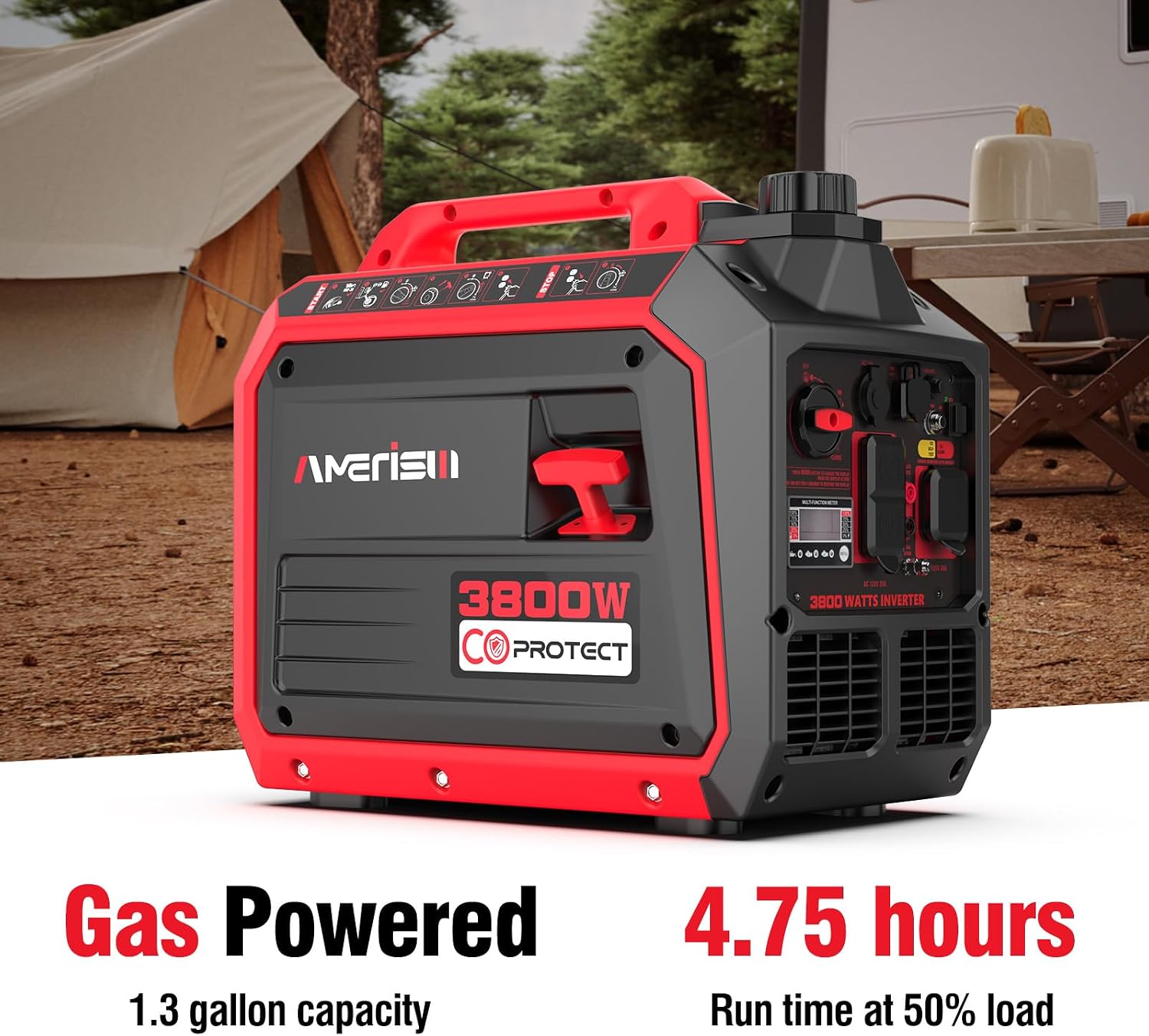 AMERISUN 3800W Inverter Generator, Gas Generator for Home Use Camping RV, EPA Compliant