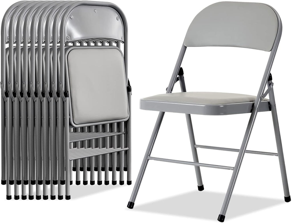 Karl home 10 Pack Grey Folding Chairs with Padded Seats for Outdoor & Indoor, Portable Stackable Commercial Seat with Steel Frame for Events Office Wedding Party, 330lbs Capacity