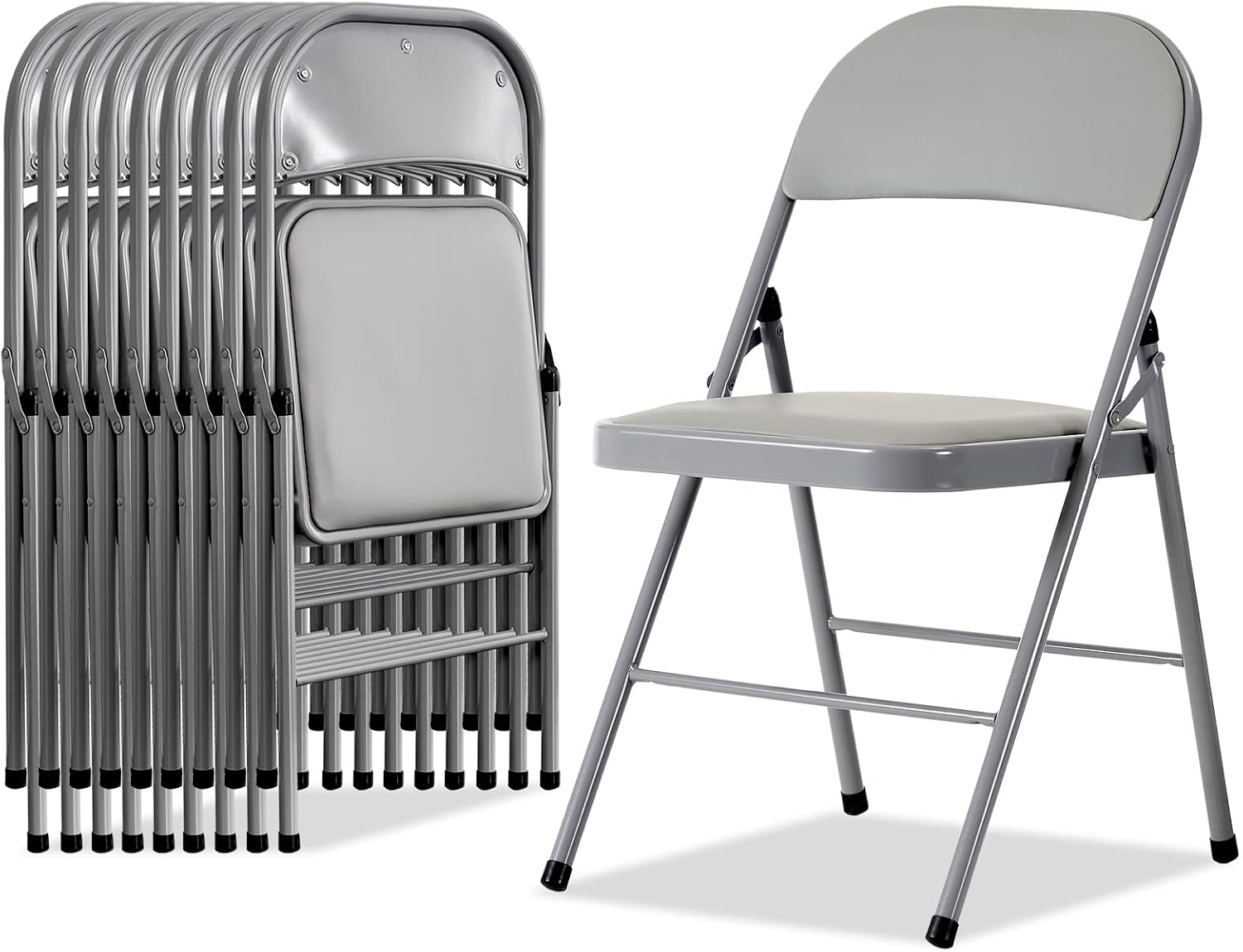 Karl home 10 Pack Grey Folding Chairs with Padded Seats for Outdoor & Indoor, Portable Stackable Commercial Seat with Steel Frame for Events Office Wedding Party, 330lbs Capacity