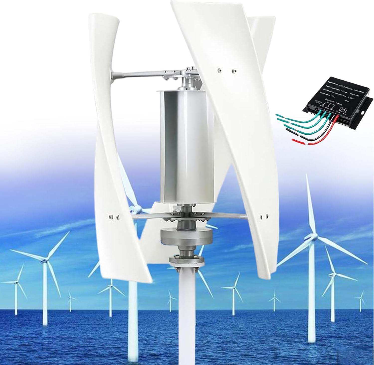 14000W Vertical Wind Generator, 3-Blade Home Magnetic Levitation Vertical Wind Turbine, Waterproof Charge Controller - for Home Use,White-12V