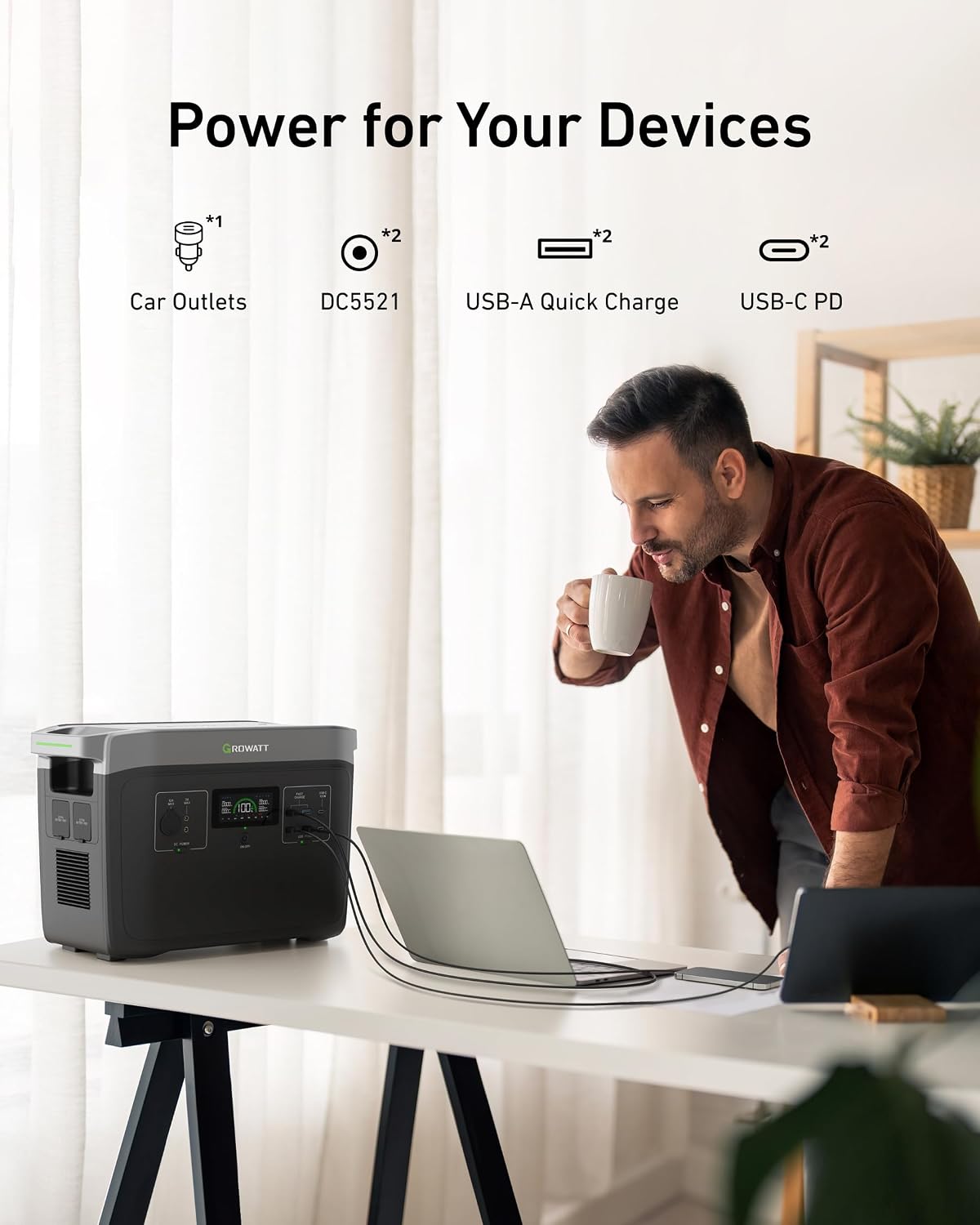 GROWATT INFINITY 2000 Pro Portable Power Station Expansion Battery, 2048Wh LifePo4 Extra Battery, 7 DC Outlets for Cell Phone, PC and Tablets, Backup for Home Use, RV, Camping and Emergency