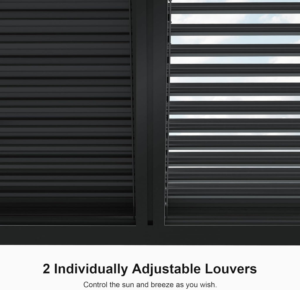 PURPLE LEAF LED Louvered Pergola 94AS 12'x 14' Full Aluminum Frame and Adjustable Roof Integrated Strip Lights for Outdoor Deck Garden Patio Gray Hardtop Gazebo Pergola