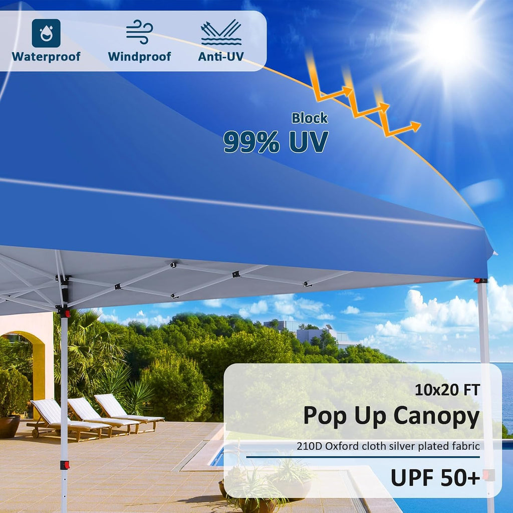COBIZI 10x20ft Pop Up Canopy Tent with 6 Removable Sidewalls, Easy Up Commercial Canopy, Waterproof and UV50+ Gazebo with Portable Bag, Adjustable Leg Heights,Party Tents for Parties, with 4 Sandbags