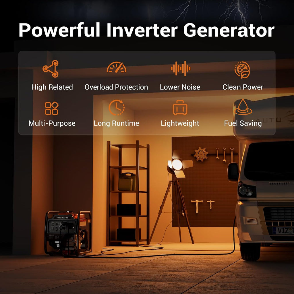 Efurden 4400-Watts Portable Inverter Generator, Open Frame Generator Gas Powered, RV Ready, Emergency Home Backup, with ECO Mode