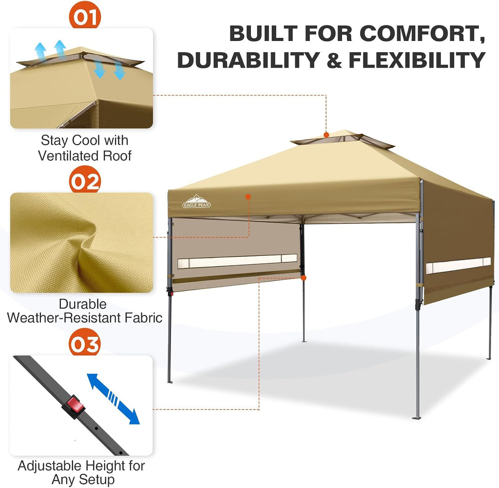 EAGLE PEAK 17x10 Pop up Gazebo Canopy Tent Outdoor Instant Canopy Shelter with Adjustable Dual Half Awnings (Beige)