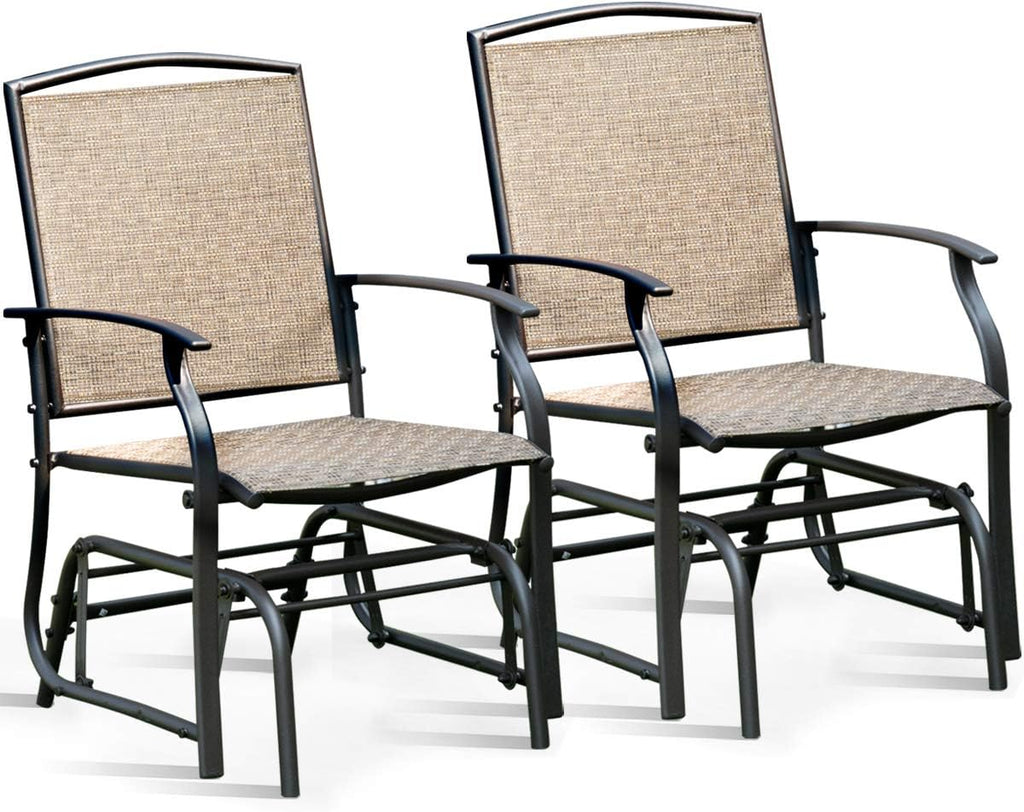 Giantex Outdoor Glider Chair W/Sturdy Metal Frame & Breathable Mesh Fabric, Porch Lounge Swing Rocking Chairs Set of 2 for Lawn, Garden, Porch, Backyard, Poolside, Patio Gliders for Outside