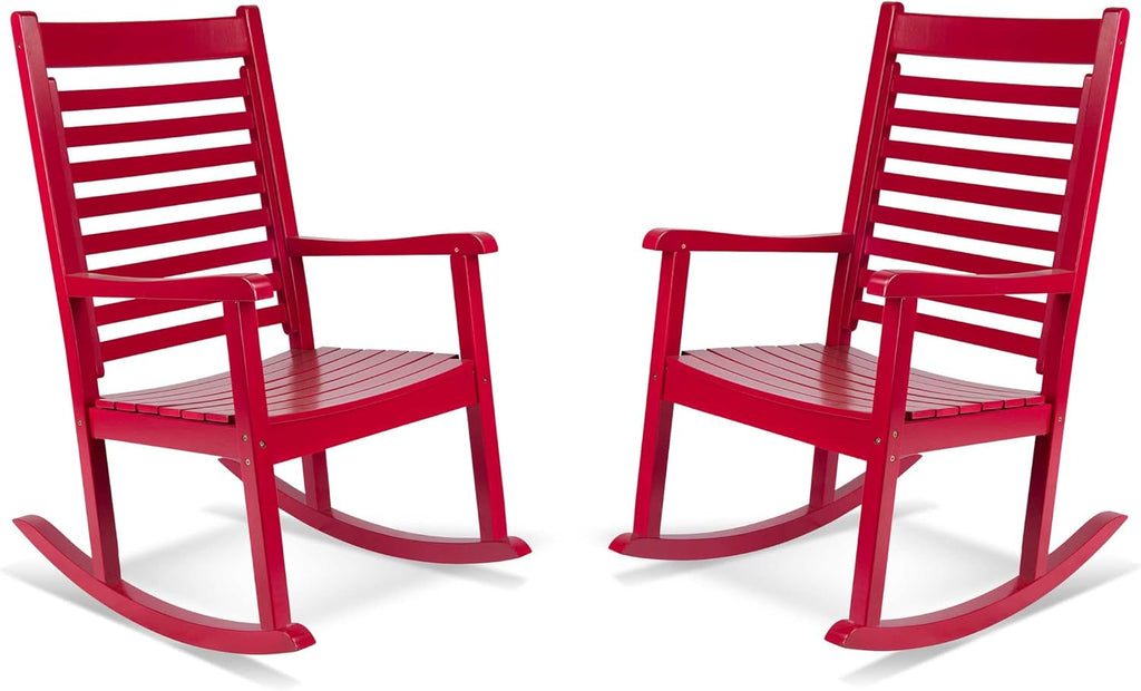 Shine Company Modern Wood Rocking Chairs, Ergonomic Wide Seat Porch Rockers, 2-Pack, Chili Pepper