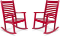 Shine Company Modern Wood Rocking Chairs, Ergonomic Wide Seat Porch Rockers, 2-Pack, Chili Pepper