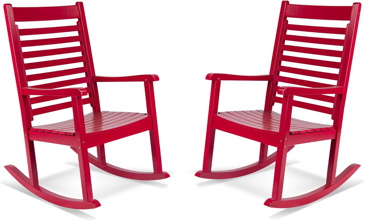 Shine Company Modern Wood Rocking Chairs, Ergonomic Wide Seat Porch Rockers, 2-Pack, Chili Pepper