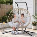 Easyego 2-Person Wicker Hanging Egg Chair with Stand- 700 lb Capacity, Indoor/Outdoor Double Egg Swing Hammock Chair for Patio, Garden, Porch, Living Room, Bedroom-Beige