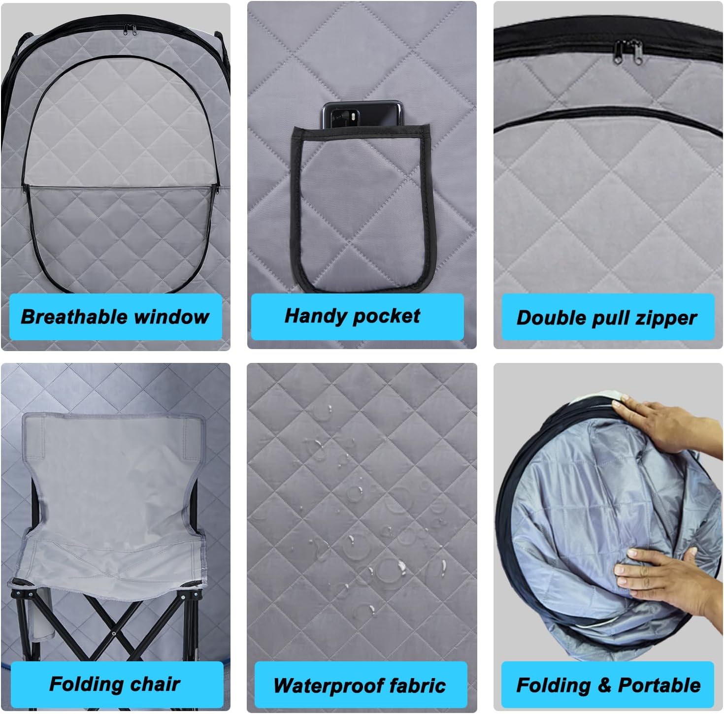 Foldable Portable Steam Sauna, Personal Sauna Tent for Home SPA with 1000w 2.2L Steamer, Folding Chair, Remote Control, Gray