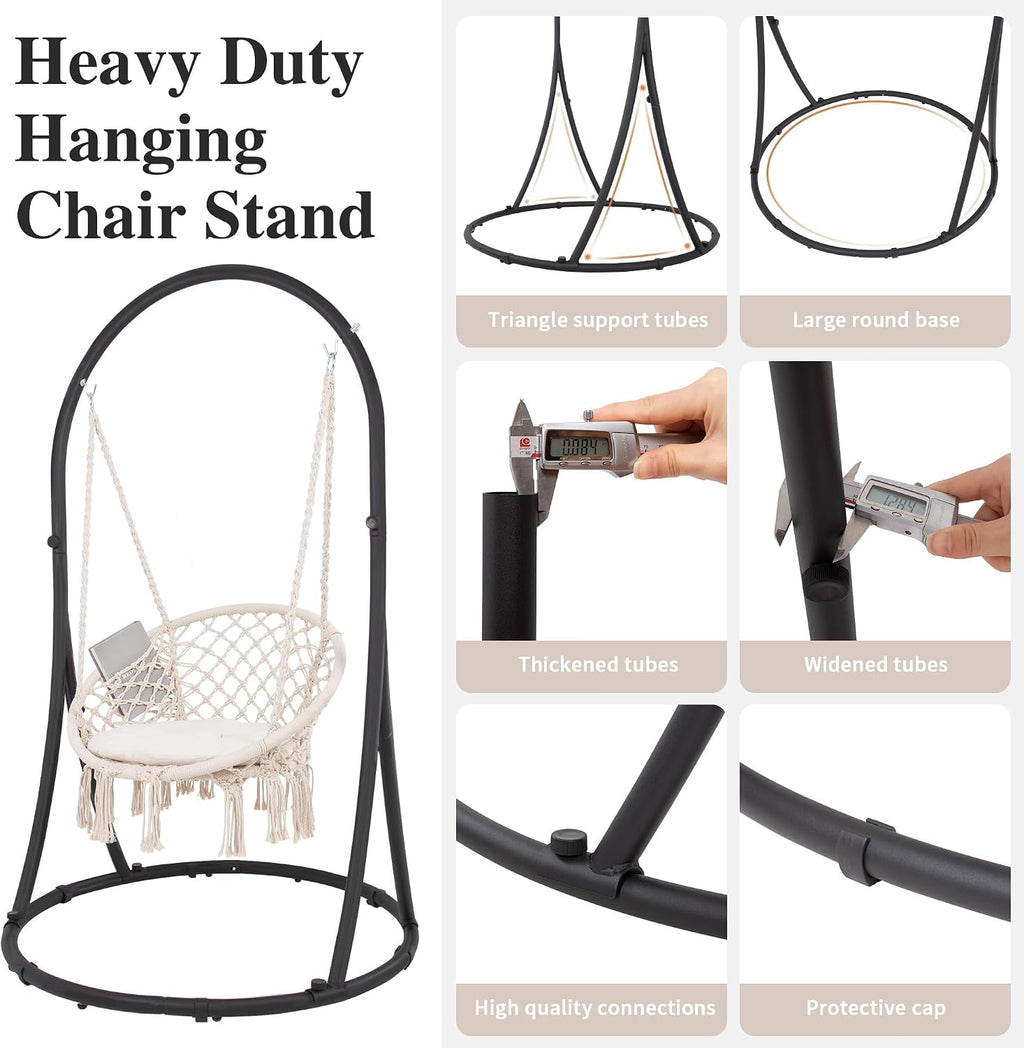 SUNCREAT Hammock Chair with Stand Included, Heavy Duty Hanging Chair with Stand, 330 lbs Capacity, Patent Pending, Beige