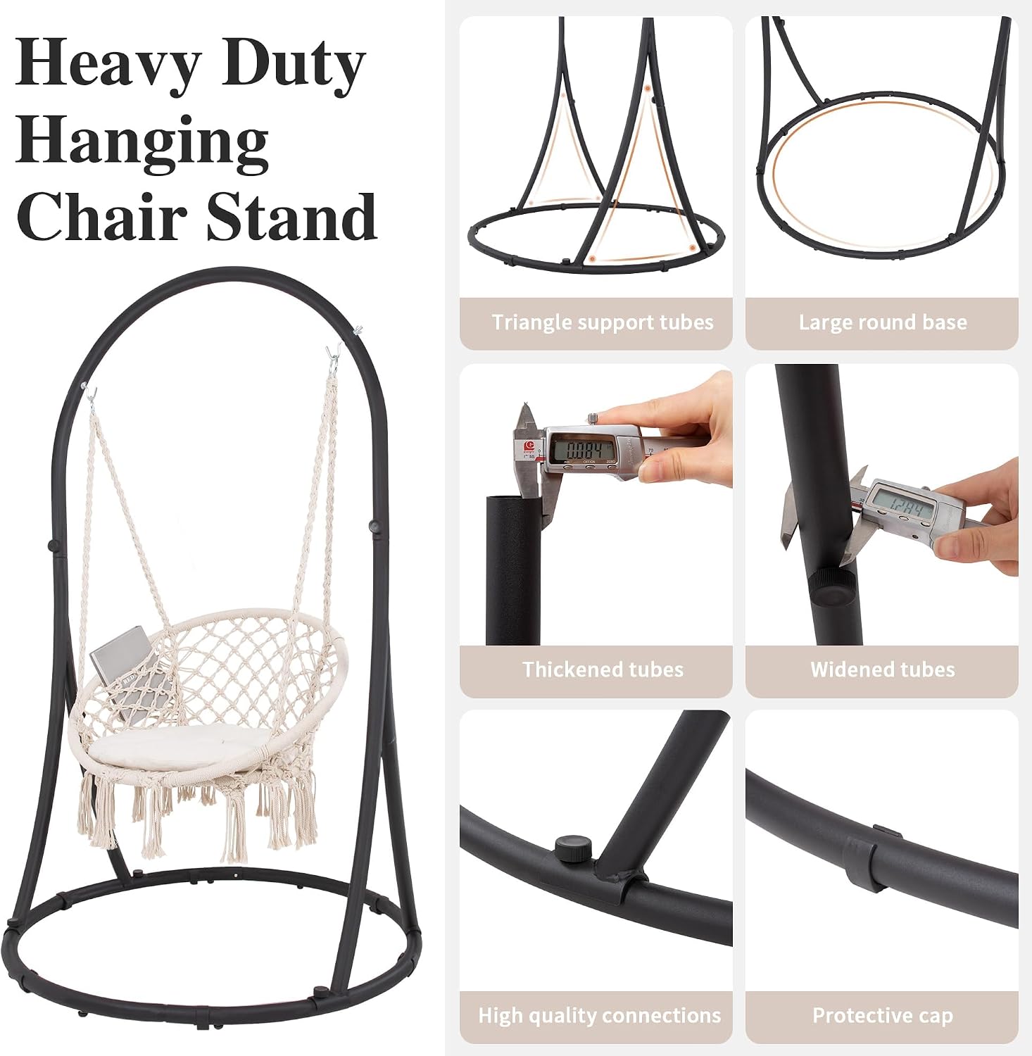 SUNCREAT Hammock Chair with Stand Included, Heavy Duty Hanging Chair with Stand, 330 lbs Capacity, Patent Pending, Beige