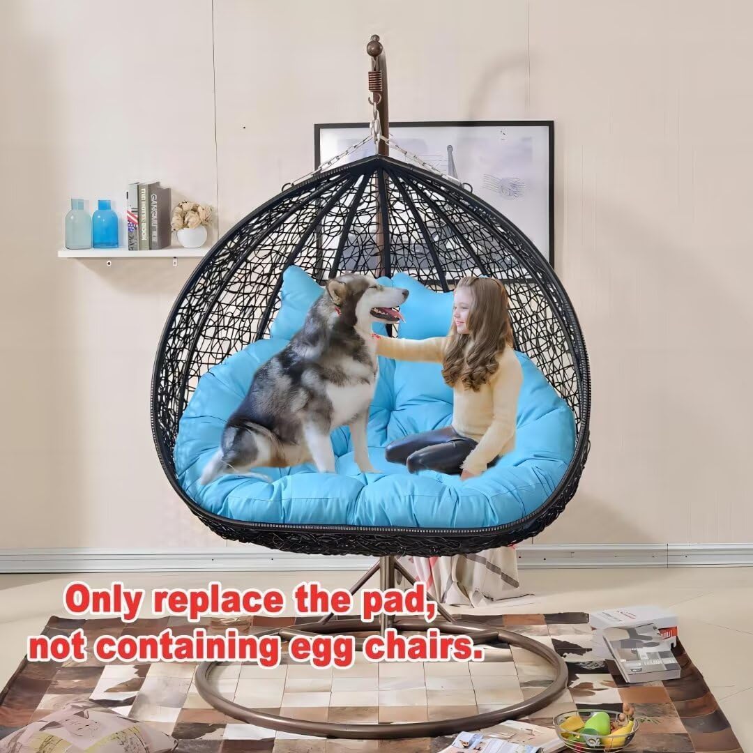 Basket Swing Egg Chair Cushion, 2-Seater Waterproof Removable Thickened Hanging Mattress Replacement with Pillow Thickened Round Hammock Chair Cushion Courtyard Hanging Egg Chair Cushion (yellow)