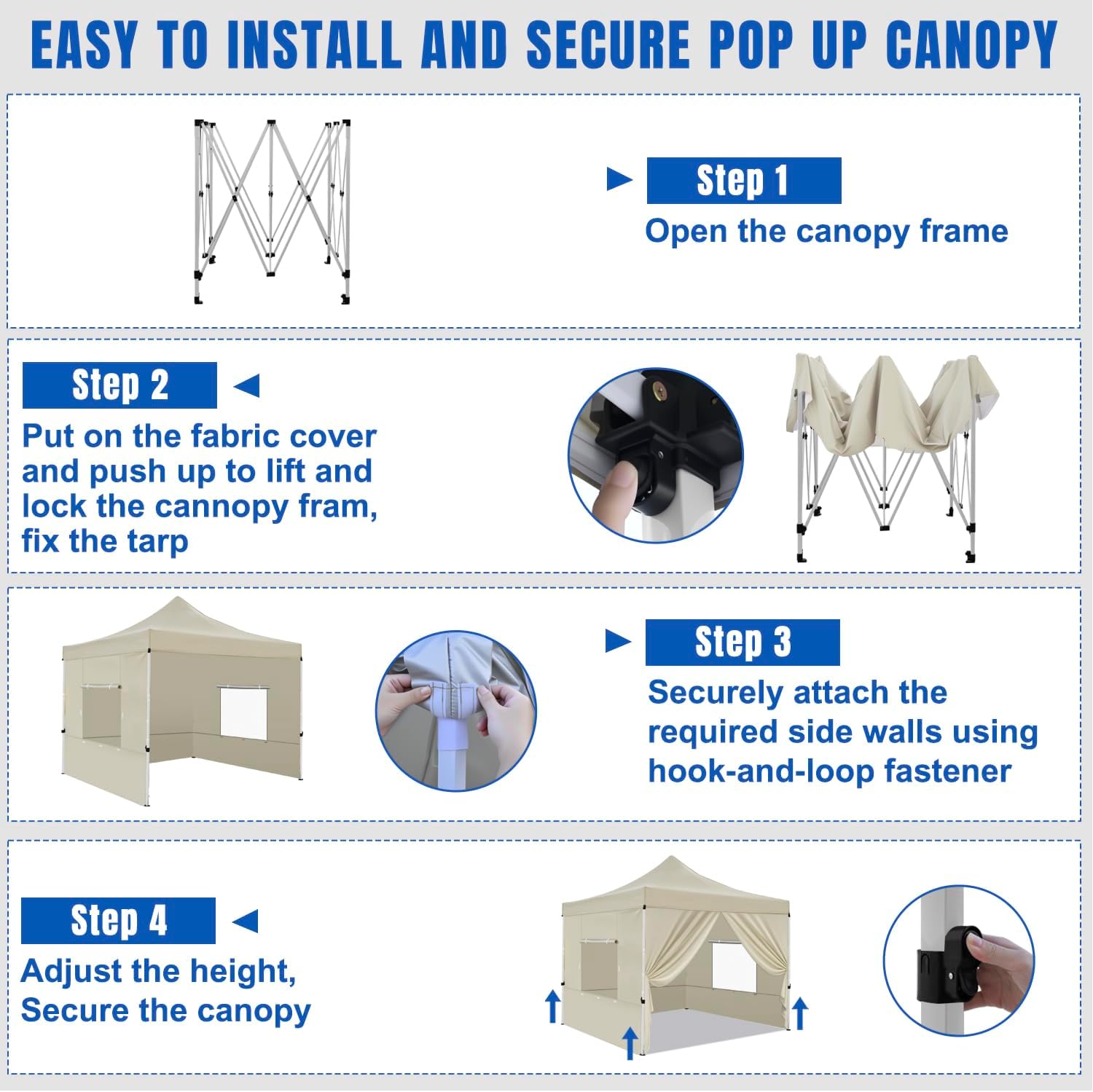 Yesker 10x10 Pop Up Canopy Tent with 4 Sidewalls Portable Folding Outdoor Canopy Easy Setup Gazebo Waterproof Instant Shelter Tent w Wheel Carry Bag sandbag for Events Parties Camping, Khaki Brown