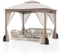 Tangkula 10x10 FT Outdoor Gazebo with Netting, Double Roof Patio Shelter with 4 Sandbags, Zippered Doors, Heavy-Duty Metal Frame, Metal Patio Gazebo for Yard Garden Lawn (Khaki)