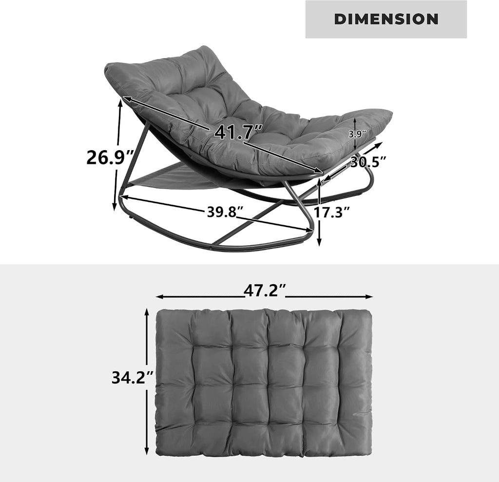 NOBLEMOOD Oversized Rocking Chairs Set of 2, Outdoor & Indoor Papasan Rocking Chair with Thick Cushions, Metal Rocker Chair Set for Living Room, Patio, Porch, Garden, Backyard