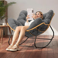 Papasan Chair with Cushion, Oversized Outdoor Rocking Chair, Patio Egg Chair Outdoor, Wicker Modern Cozy Comfy Chair for Bedroom, Living Room, Garden, Balcony, Lawn, Dark Grey