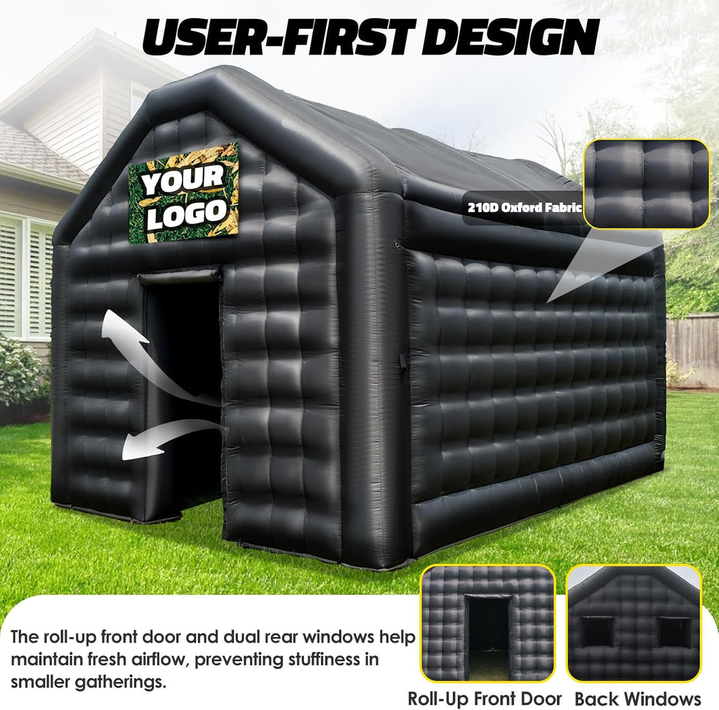 Small Inflatable Nightclub Tent 16.5x13x11.5Ft with Blower, Oxford Fabric Black Party Tent, Gazebo Event House for Backyard, Birthday, Rental Use